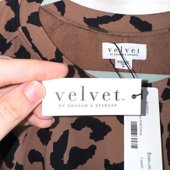 NWT Velvet By Graham & Spencer Renee Puff Dress Sz M in Camel & Black Leopard - Picture 2 of 10